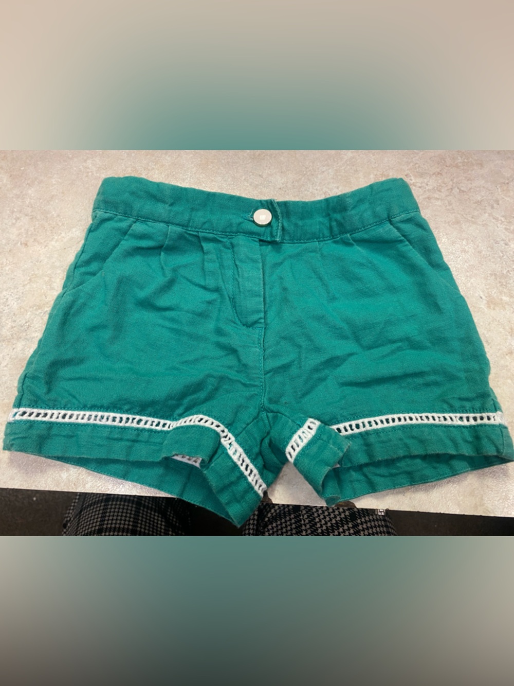 Janie and Jack Teal Cotton Shorts with White Crochet Trim